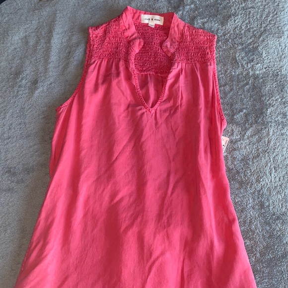 NEW CLOTH & STONE XS SMOCKED YOKE MINI DRESS Havana pink 100% tencel rayon - Picture 5 of 12